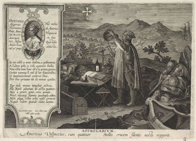 Amerigo Vespucci, usturlab Americae Retectio ile Güney Haçı takımyıldızını buluyor, 1591 by Philipp Galle