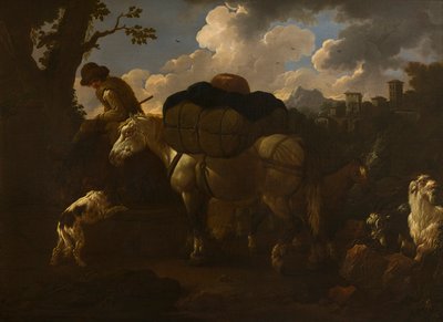 Bir köylü sahnesi, c.1677-1706 (tuval üzerine yağlı boya) by Philipp Peter called Rosa da Tivoli Roos