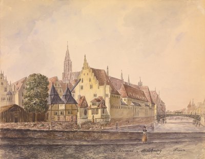 Strasbourg'daki Tuna Nehri (kağıt üzerine suluboya) by Philippe Auguste de Peellaert