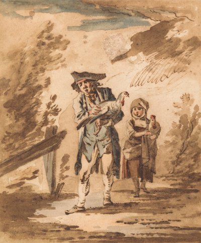 Pazardan Dönen Kümes Hayvanlarıyla Köylüler by Philippe Jacques de Loutherbourg
