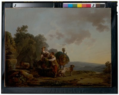 Bir kuyuda av köpekleri ve ağır yüklü katırlarla seyahat edenler by Philippe Jacques de Loutherbourg