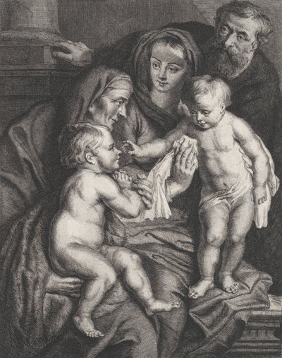 Aziz Elizabeth ve bebek Aziz Vaftizci Yahya ile Kutsal Aile, yaklaşık. 1615-75. by Philippe Joseph Tassaert