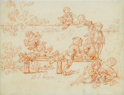 Duvarda Oynayan ve Tırmanan Küçük Çocuklar, by Philippe Louis Parizeau
