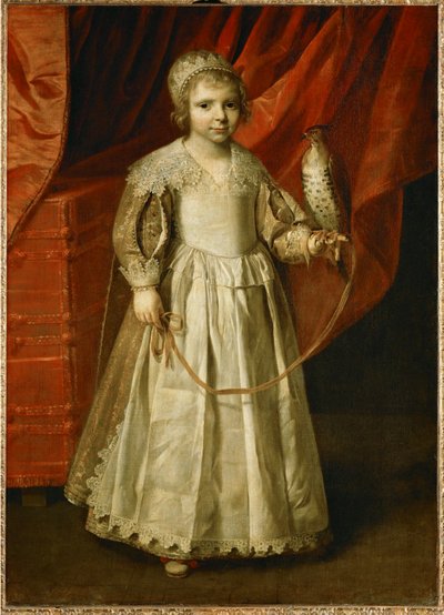 Şahinli çocuk, muhtemelen Anne-Marie de Chevreuse, 5 yaşında, Claude de Lorraine, duc de Chevreuse