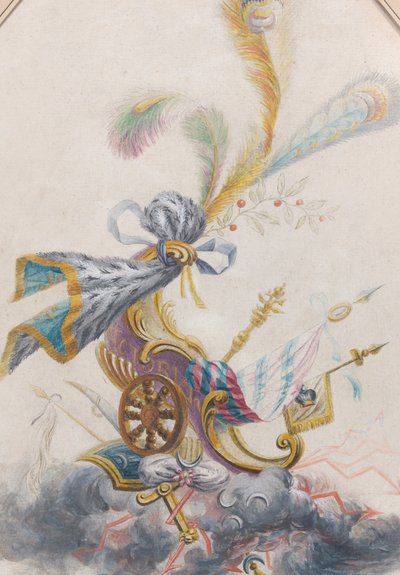 Bir Bulut Üzerinde Bir Zafer Arabası olan bir Lampas Silk tasarımı, yaklaşık. 1770-75. by Philippe de Lasalle