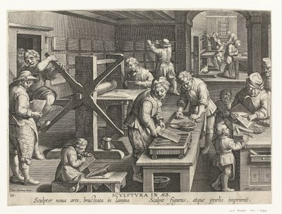 Bakır gravür üretimi aes olarak Scvlptvra (nesne üzerindeki başlık) Yeni icatlar ve keşifler (dizi başlığı) Nova Reperta (dizi başlığı) by Philips Galle (attributed to workshop of)