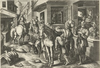 üzengi Yeni icatlar ve keşifler (dizi başlığı) Nova Reperta (dizi başlığı) by Philips Galle (attributed to workshop of)