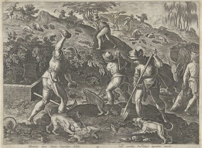Jacht op dassen Jachttaferelen (dizi adı) Her türlü avcılık, avcılık ve balık tutmayı içerir (seri başlığı) by Philips Galle