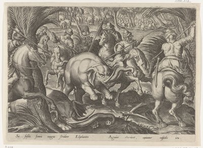 Jacht op olifanten Jachttaferelen (dizi adı) Her türlü avcılık, avcılık ve balık tutmayı içerir (seri başlığı) by Philips Galle