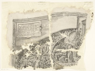 Cebes Tabula Cebetis Carta Vitae tarafından sahnenin bir baskısının sol üst köşesi (nesnedeki başlık) by Philips Galle