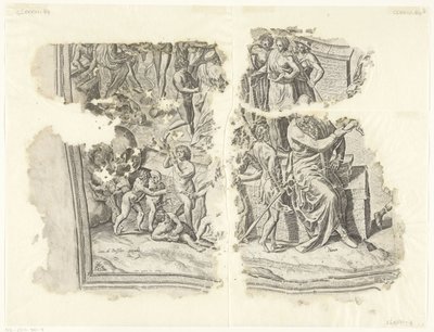 Cebes Tabula Cebetis Carta Vitae tarafından sahnenin bir baskısının sol alt köşesi (orijinal başlık) by Philips Galle