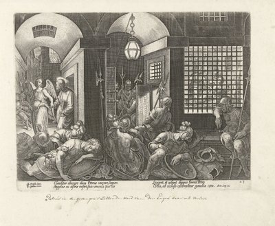 Peter, melek tarafından hapishaneden kurtarılır Elçilerin İşleri (dizi başlığı) Acta Apostolorum (dizi adı) by Philips Galle