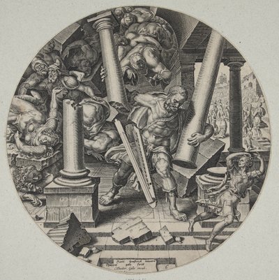 Samson, darkafalıların tapınağını yıkıyor by Philips Galle