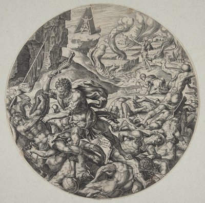 Samson, Filistinlileri eşek çene kemiğiyle dövüyor by Philips Galle