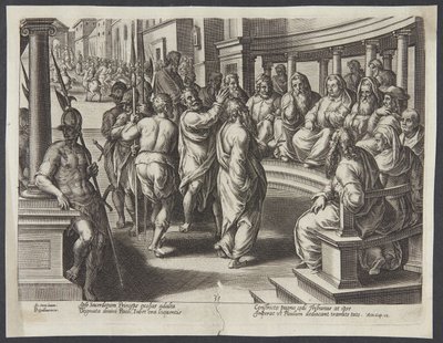 Aziz Paulus yüksek rahiplerin huzurunda by Philips Galle