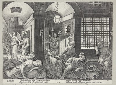 Aziz Peter, melek tarafından hapishaneden kurtarıldı by Philips Galle