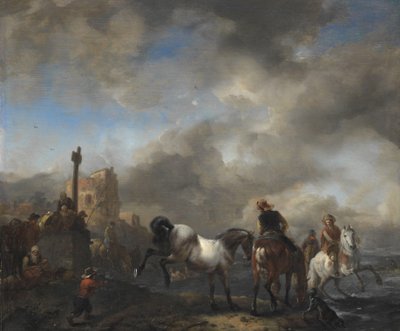 Sınır Taşının Yanında At Havuzu by Philips Wouwerman