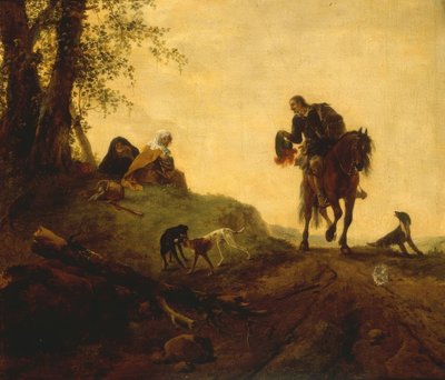 İki F tutan bir binici ile manzara. by Philips Wouwerman