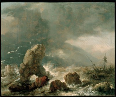 Tehlikede üç gemi ile fırtınalı denizler by Philips Wouwerman