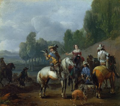 Bir Hawking Partisi (tuval üzerine yağlı boya) by Philips Wouwermans or Wouwerman