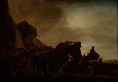 Yıkık bir kulübenin yanında gezginler ve dilenciler by Philips Wouwermans or Wouwerman
