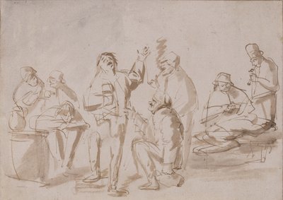 Bir Tavernada Köylüler, c.1662 (kağıt üzerinde yıkama ile kalem ve mürekkep) by Phillips de Koninck