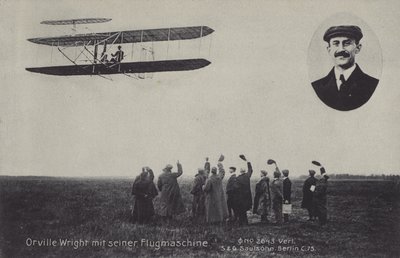 Amerikalı havacı Orville Wright ve uçan makinesi (s/b fotoğraf) by Photographer German