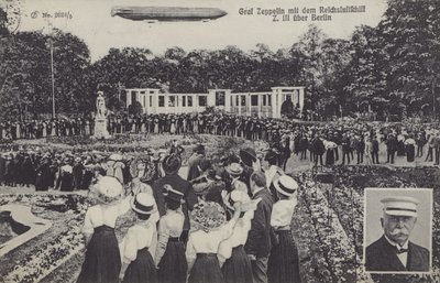 Graf Ferdinand von Zeppelin ve Berlin üzerindeki hava gemisi LZ III (s/b fotoğraf) by Photographer German