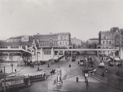 Hallesches Tor, yükseltilmiş tren istasyonu ile (s/b fotoğraf) by Photographer German