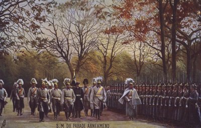 Kaiser Wilhelm II geçit töreninde Alman askerlerini teftiş ediyor (renkli fotoğraf) by Photographer German