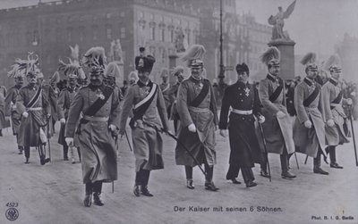 Almanya Kralı II. Wilhelm ve askeri üniformalı altı oğlu (s/b fotoğraf) by Photographer German