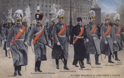 Almanya Kralı II. Wilhelm ve askeri üniformalı altı oğlu (renkli fotoğraf) by Photographer German