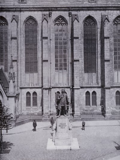 Leipzig: Thomaskirche ve Bach anıtı (s/b fotoğraf) by Photographer German