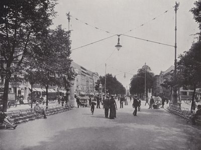 Unter Den Linden, Mittelallee ve Büyük Frederick anıtından bir görünüm (s/b fotoğraf) by Photographer German
