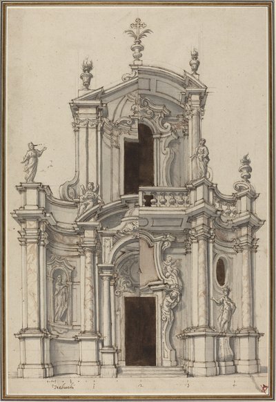 Alternatifli Bir Kilise Cephesi için Yükseklik by Piedmontese 18th Century