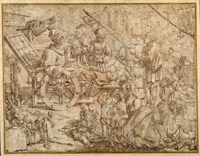 Polcinello gut ile geçersiz kılındı (kağıt üzerinde kalem ve mürekkep) by Pier Leone Ghezzi