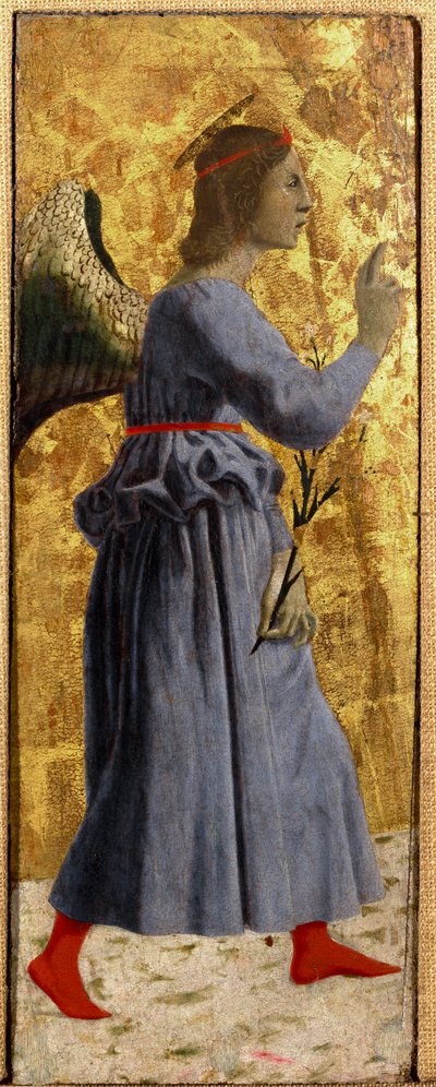 Misericorde Poliptiği: Misericorde Bakiresi, etrafı azizlerle çevrilidir. Müjde meleğini temsil eden detay. Ahşap üzerine resim Piero della Francesca (1415/20-1492) 1445-1460 Dim. 55x20 cm Sansepolcro, Pinacoteca Comunale by Piero della Francesca