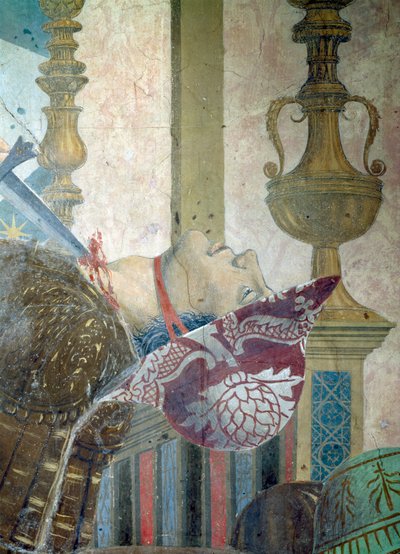 Gerçek Haç Efsanesi, Herakleios ve Kisra Savaşı, boğazı kesilmiş bir adamın detayı, 1464 fresk tamamlandı by Piero della Francesca