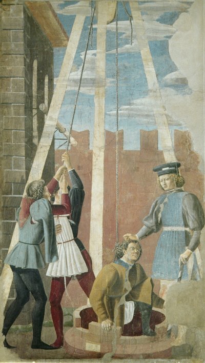 Yahudi İşkencesi: Yahuda'nın Kuyudan, Gerçek Haç Döngüsü'nden Çıkarılması, 1464 (fresk) by Piero della Francesca