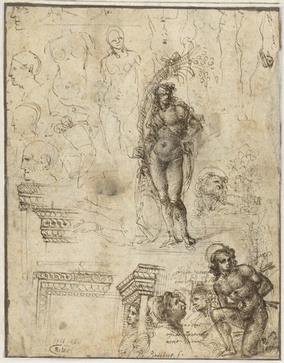 Başlıklar, Figürler ve Mimari Fragmanlar ile Çalışma Formu Başlıklar, Figürler ve Mimari Fragmanlar ile Çalışma Formu by Piero di Cosimo (attributed to)