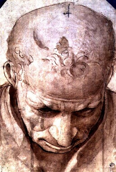 Yaşlı Bir Adamın Başı (kalem, kahverengi mürekkep ve yıkama) by Piero di Cosimo