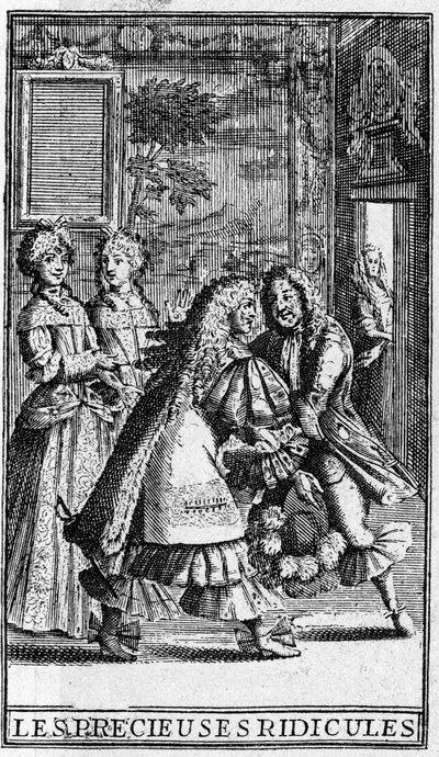 Les Precieuses alay konusu Moliere (Etkilenen Genç Hanımlar) 1682 baskısı için Pierre Brissart tarafından yapılan gravürler. by Pierre (after) Brissart