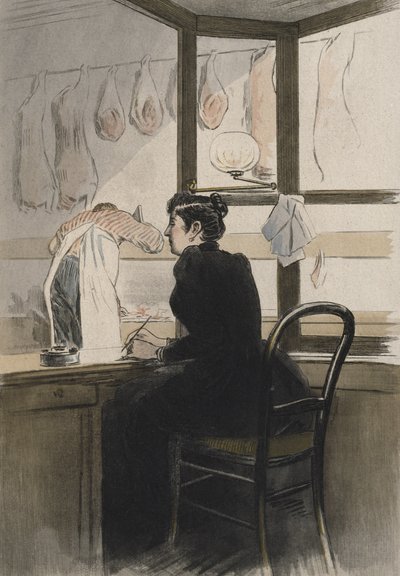 Kasaptaki kasiyer, Octave Uzanne (1851-1931) 1894 (renkli gravür) tarafından 