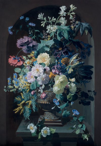 Mimozalı Çiçek Vazosu ve Üzüm Salkımlı Çiçek Vazosu (Akran) by Pierre Adrien Chabal Dussurgey