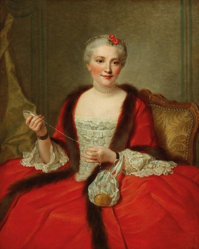 Dokuma mekiği tutan zarif bir bayanın portresi, 1751. by Pierre Allais