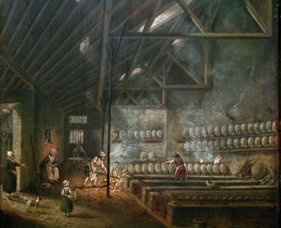 Bir çömlek atölyesinin (veya cam üfleyicinin) içi - Pierre Antoine Demachy (1723-1807), detay - 19. yüzyıl - Ahşap üzerine yağlı boya - Loş: 39 x 31 cm - Paris, Musee Carnavalet by Pierre Antoine Demachy