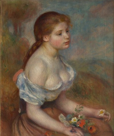 Papatyalarla Genç Bir Kız, 1889. by Pierre Auguste Renoir
