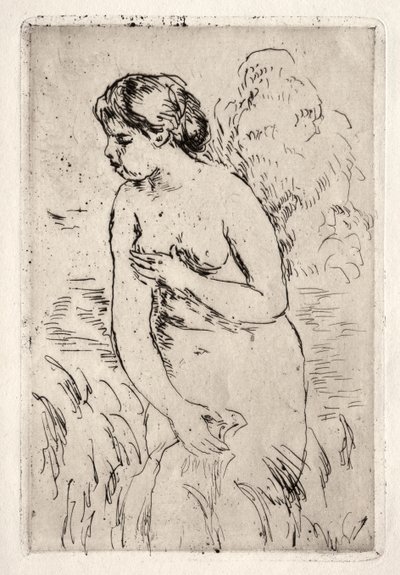 Yıkanan kişi dizlerinin üstüne kadar ayakta by Pierre Auguste Renoir
