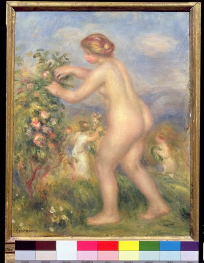 Kadın çıplak çiçek toplama by Pierre Auguste Renoir