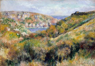 Moulin Huet Körfezi çevresindeki tepeler, Guernsey, 1883. by Pierre Auguste Renoir